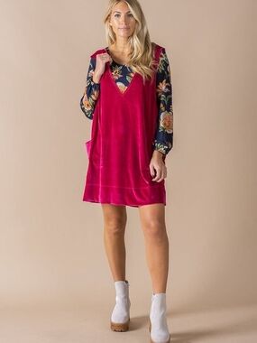 Agnes & Dora Fuchsia Velvet Pinafore Dress